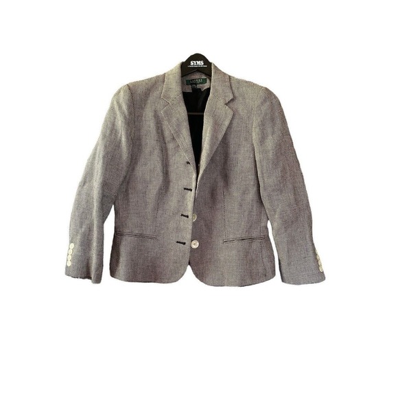 LRL Lauren Ralph Lauren Gray Linen Blazer Jacket 4 Button Lined Size 10P Petite - Picture 14 of 14